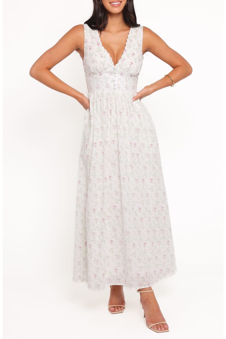Kimlee Floral Print Swiss Dot Midi Dress, Main, color, GARDEN DITSY