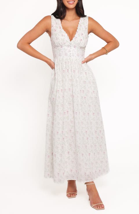 Kimlee Floral Print Swiss Dot Midi Dress
