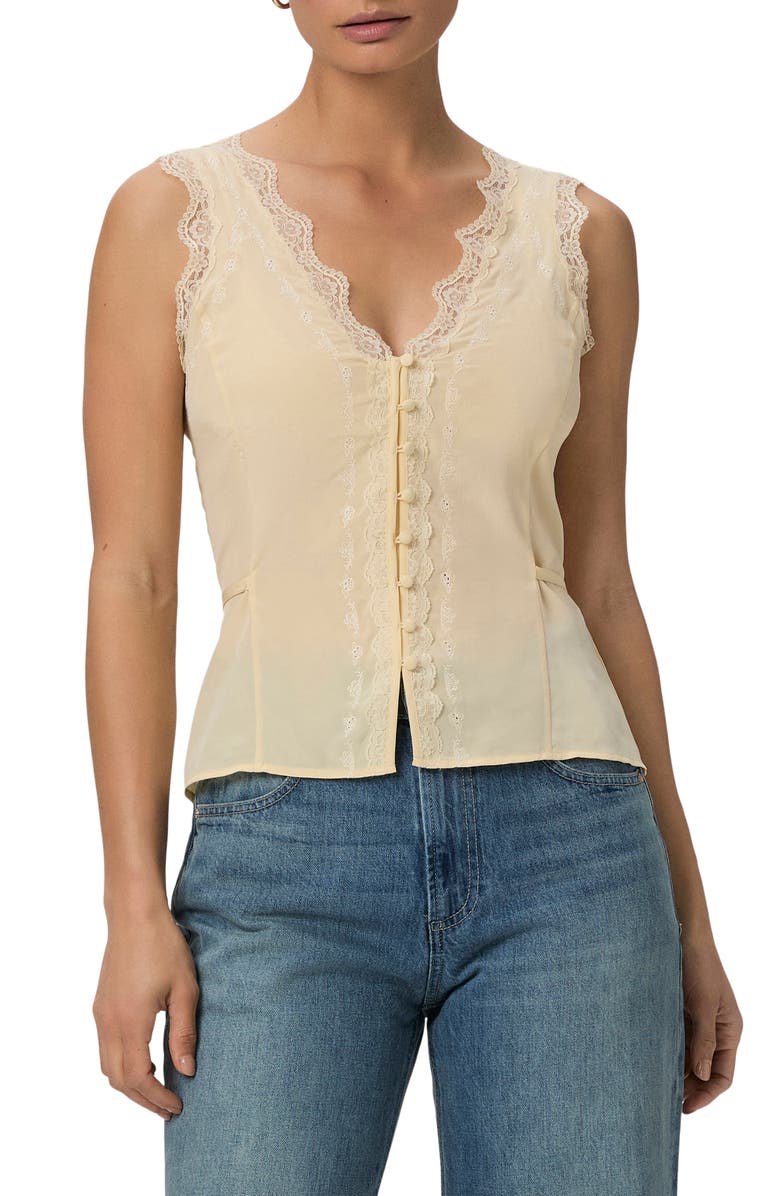 PAIGE Ancona Lace Trim Silk Tank, Main, color, Apricot Dust
