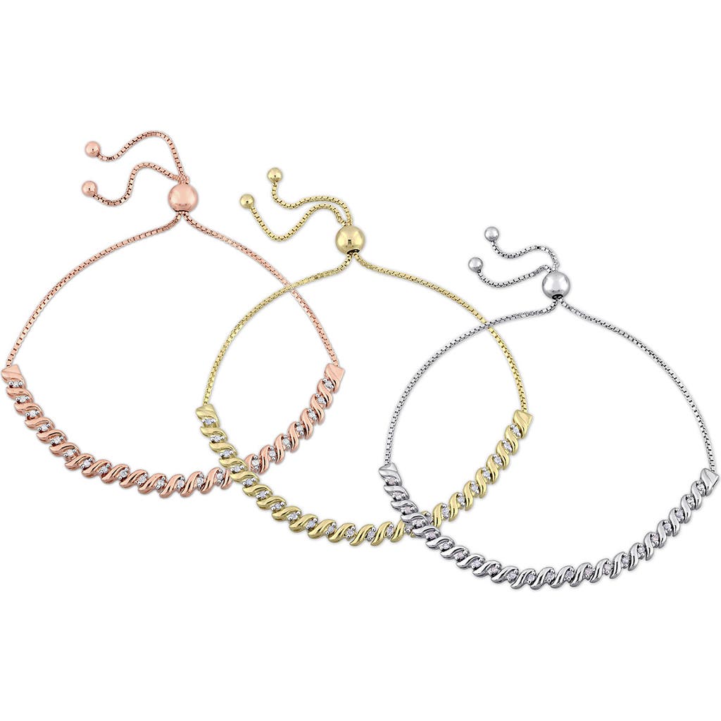 Delmar Set Of 3 Diamond Slider Bracelets In Silver Multi