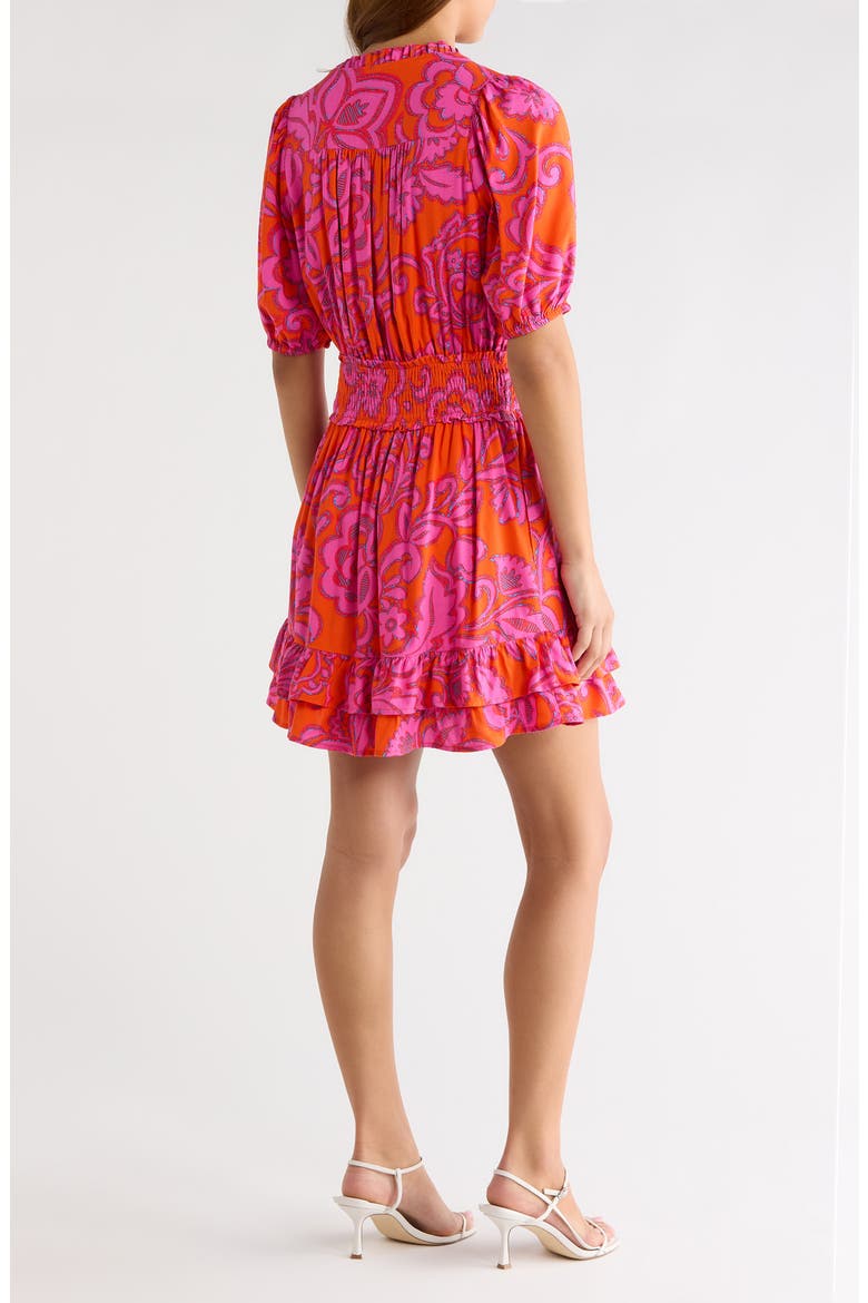 Marinda Floral Jurie Smocked Minidress, Alternate, color, ORANGE-FUCHSIA