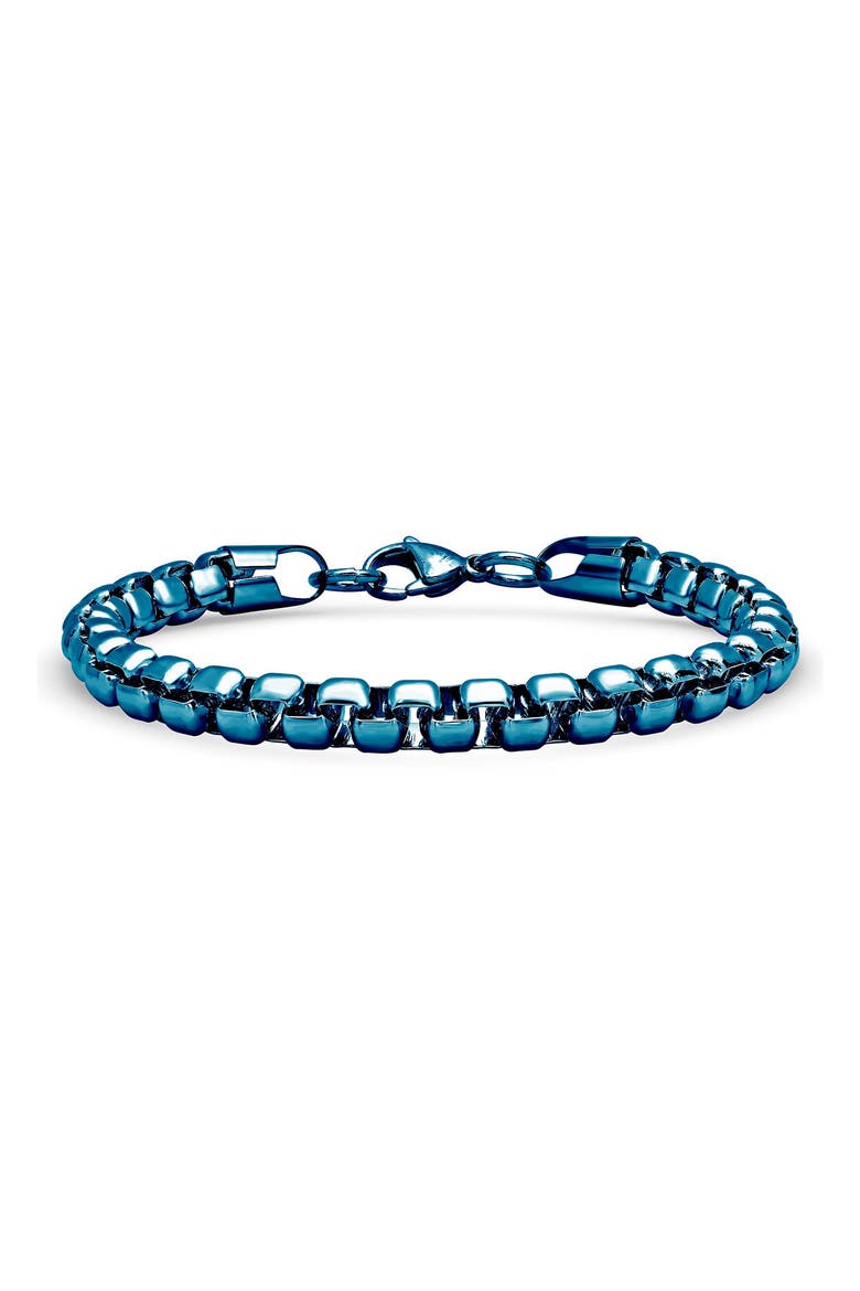 Men's Blue Ion Plated Stainless Steel Box Chain Bracelet, Main, color, BLUE