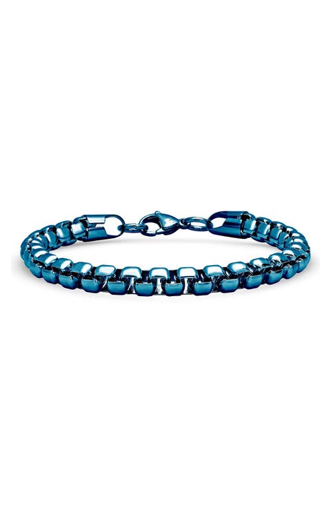 Men's Blue Ion Plated Stainless Steel Box Chain Bracelet