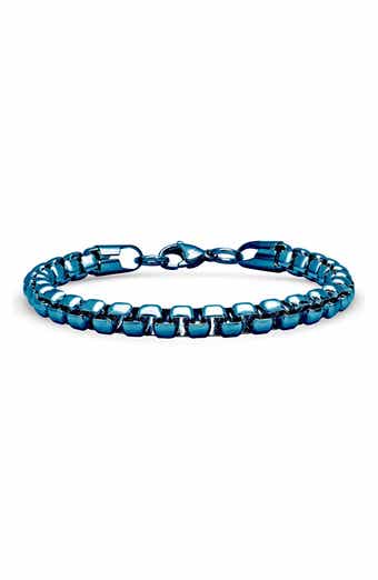Men's Blue Ion Plated Stainless Steel Box Chain Bracelet