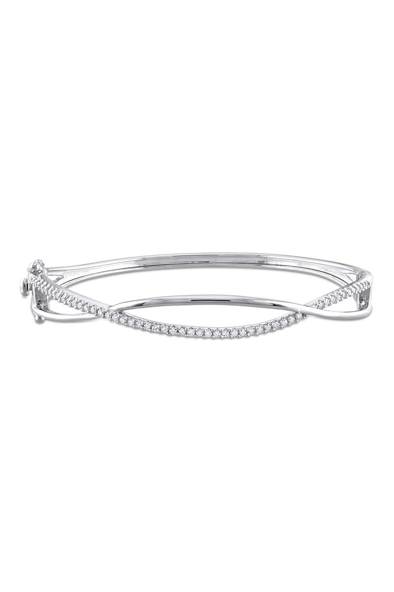 Lab-Created Moissanite Crossover Bangle Bracelet, Main, color, SILVER/ WHITE