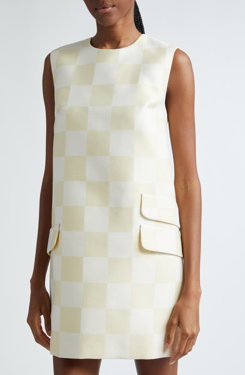 Versace Check Duchesse Satin Shift Minidress, Alternate, color,