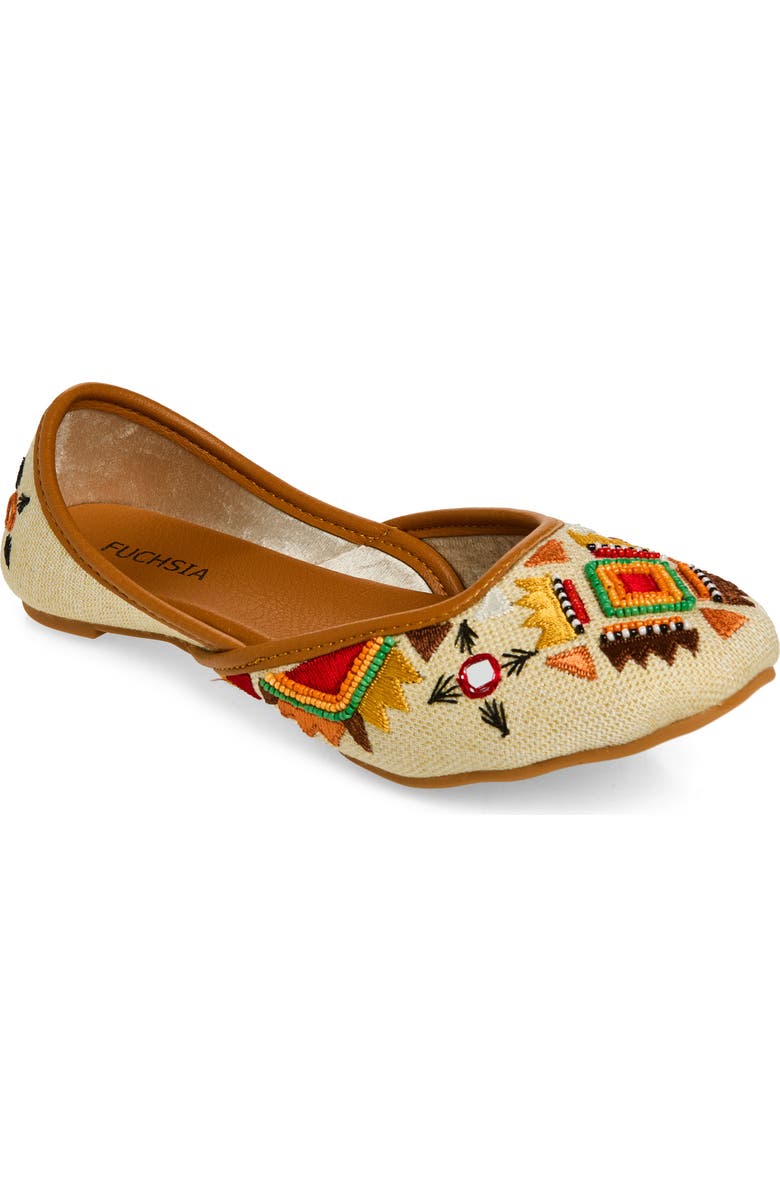 FUCHSIA Embroidered Jutti Flat, Main, color, Beige