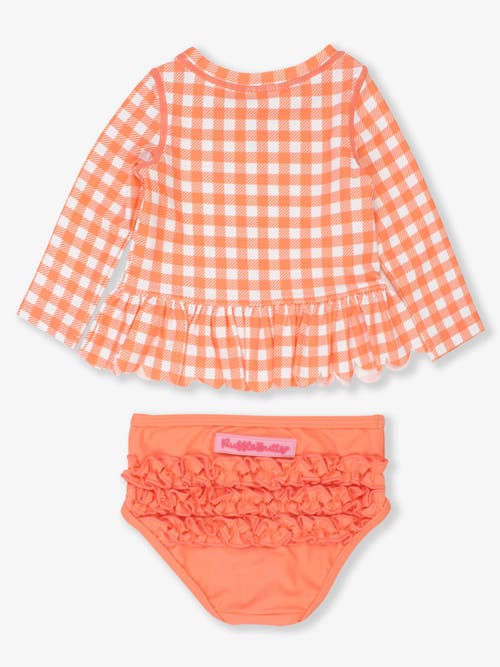 Rufflebutts Girls Upf50+ Sun Protected Scallop Hem Long Sleeve Rash Guard Bikini