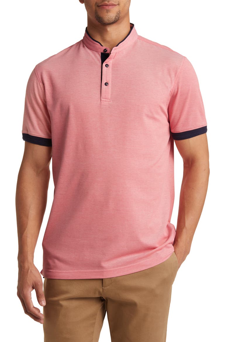 Trim Fit Band Collar Short Sleeve Polo, Main, color, CORAL