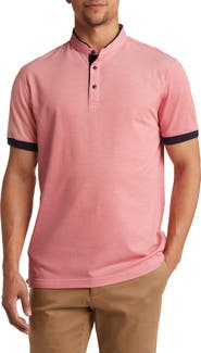 Lorenzo Uomo Trim Fit Band Collar Short Sleeve Polo