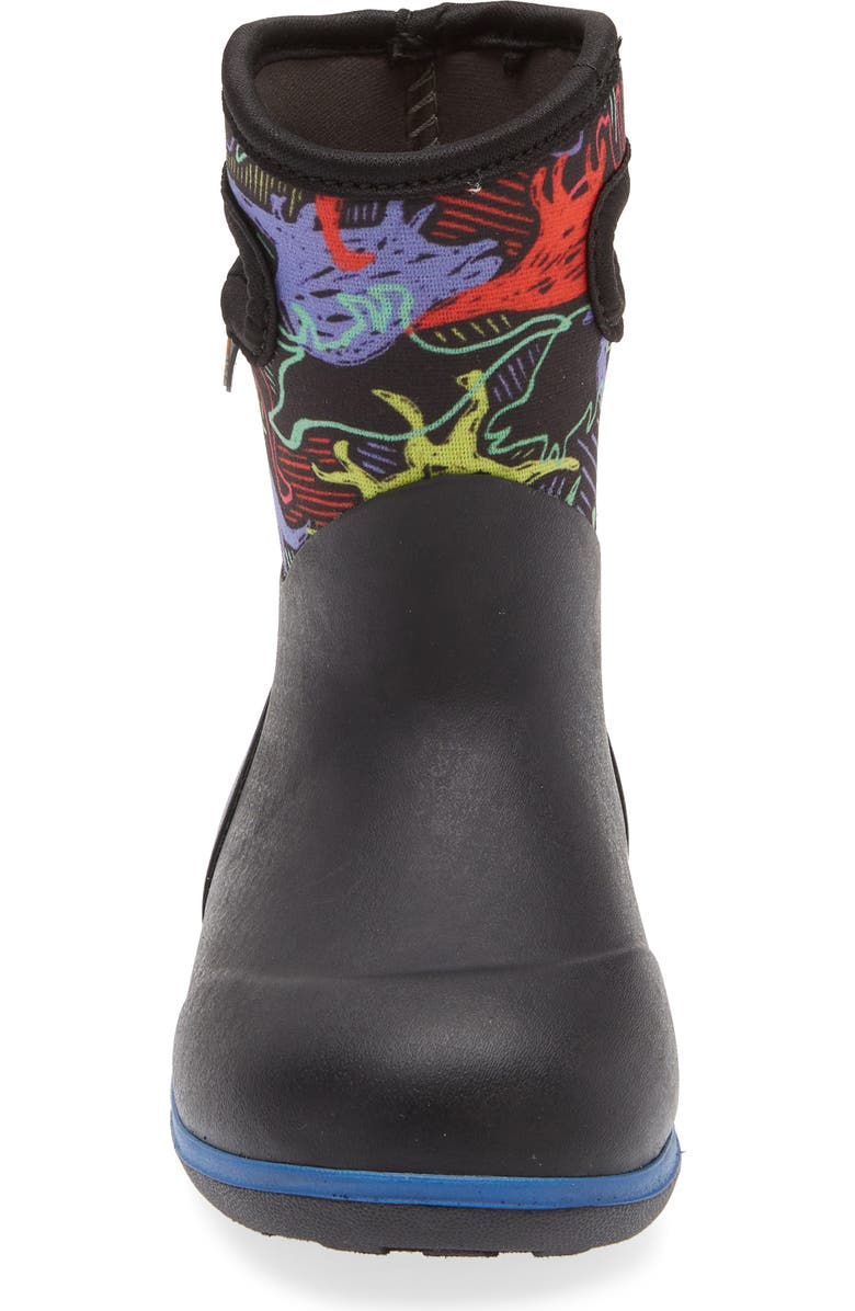 Bogs Kids' Classic Solid Waterproof Rain Boot, Alternate, color, Black Neon Dino Multi