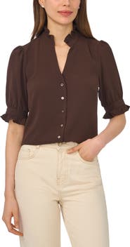 CeCe V-Neck Button-Up Shirt
