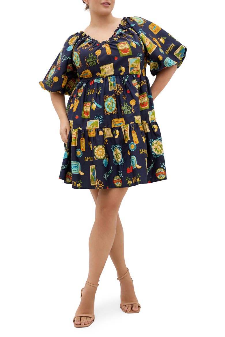 Fantasy Amalfi Print Tiered Minidress, Main, color, NAVY LA DOLCE