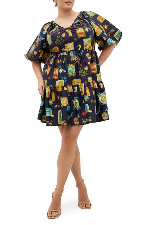 Fantasy Amalfi Print Tiered Minidress (Plus Size)