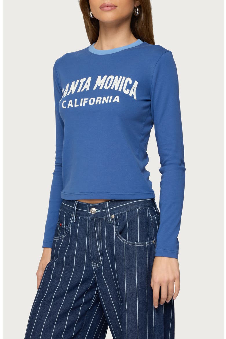 Santa Monica Long Sleeve Stretch Cotton Graphic T-Shirt, Alternate, color, BLUE
