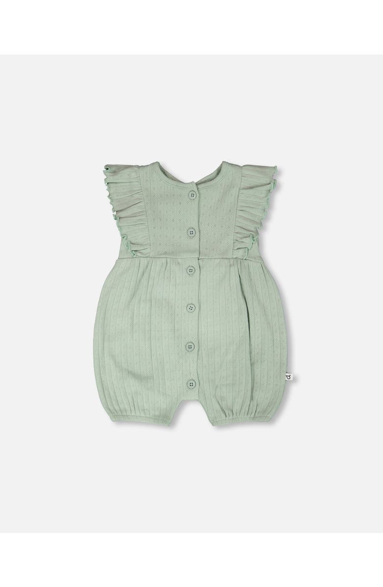 Deux par Deux Cotton Pointelle Jersey Romper with Frills, Main, color, Green