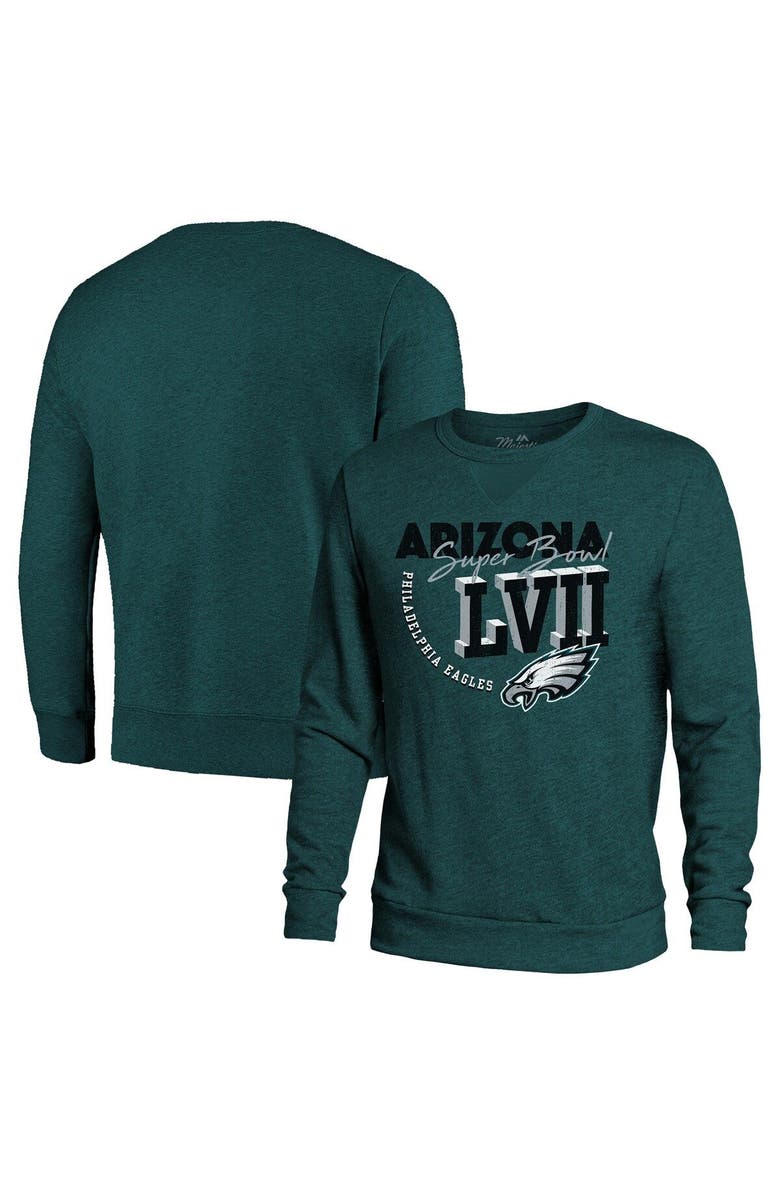 Majestic Threads Men's Majestic Threads Midnight Green Philadelphia Eagles Super Bowl LVII High Tide Tri-Blend Pullover Sweatshirt, Main, color, 