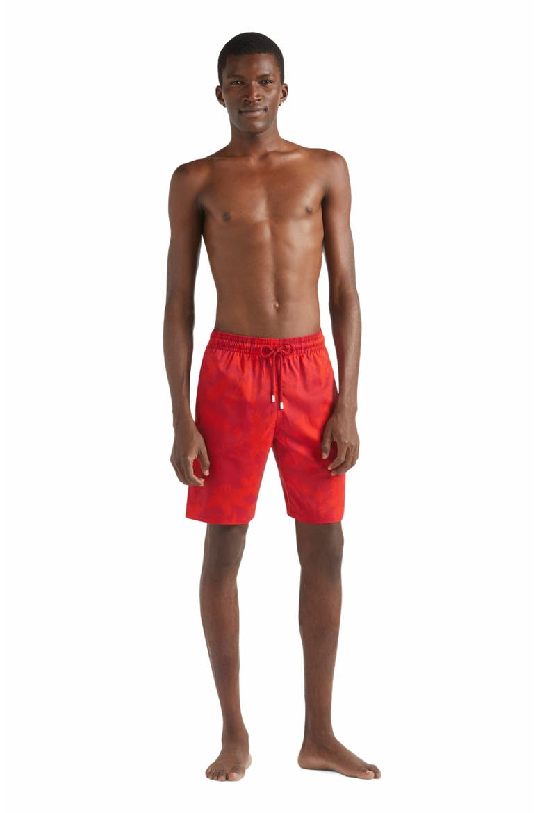 Men's Flower Power Long Stretch Swim Shorts, Main, color, LIPSTICK
