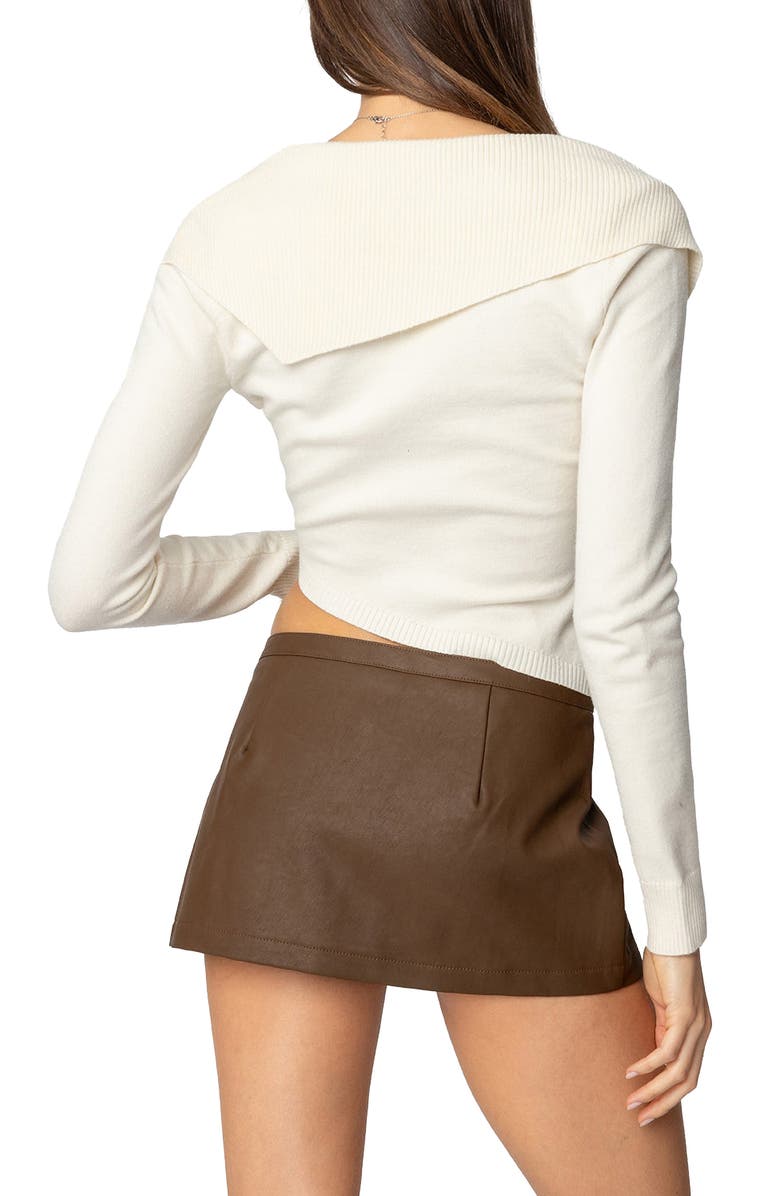 EDIKTED Sorrel Asymmetric Knit Crop Top, Alternate, color, Cream