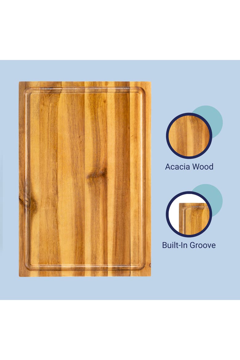 Eldridge Medium Handcrafted Acacia Wood Grain Thick Reversible Cutting Board with Juice Grooves, Alternate, color, Natural