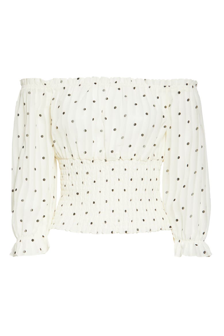 Off the Shoulder Smocked Top, Alternate, color, IVORY BLACK DOT