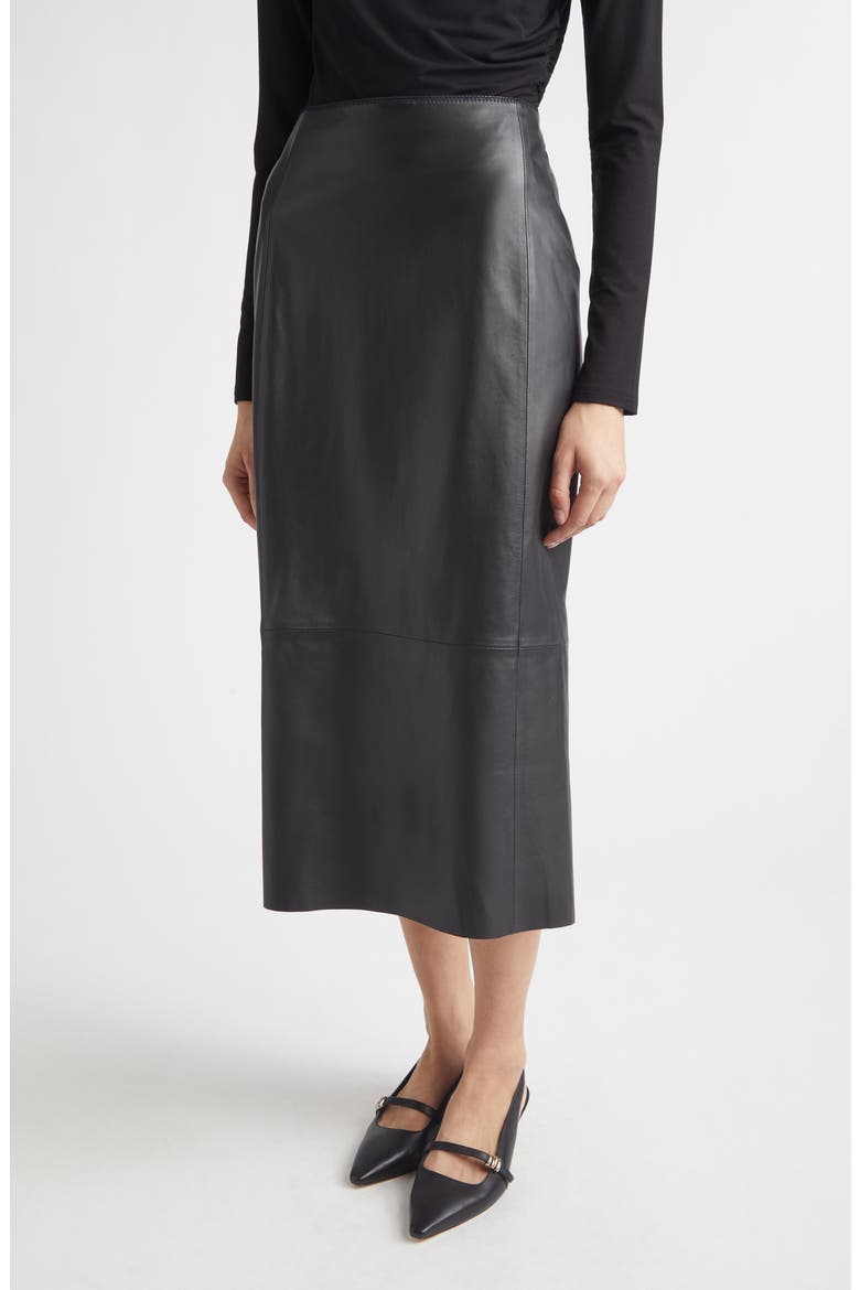 Leather Midi Skirt, Main, color, BLACK