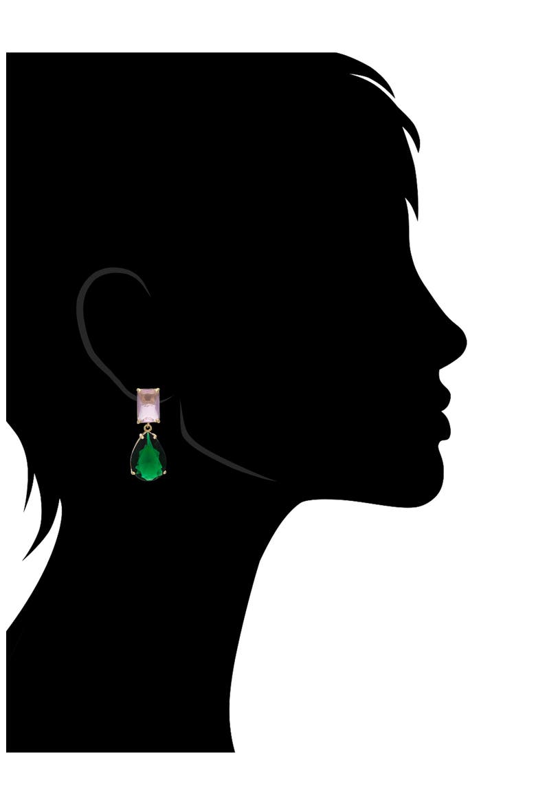 Cubic Zirconia Drop Earrings, Alternate, color, PINK AND EMERALD