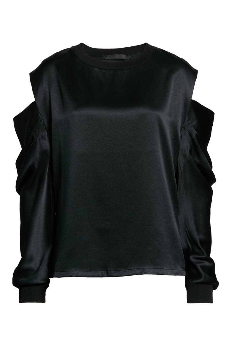 Capucine Cold Shoulder Silk Top, Alternate, color, BLACK