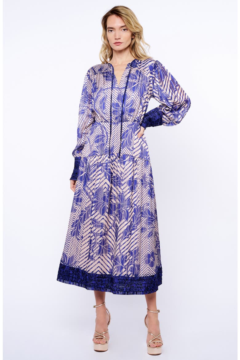 Mindy Scarf Print Midi Dress, Alternate, color, NAVY