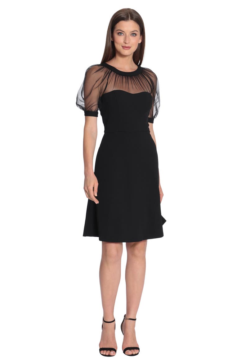 Mesh Illusion Short Sleeve Dress, Alternate, color, BLACK