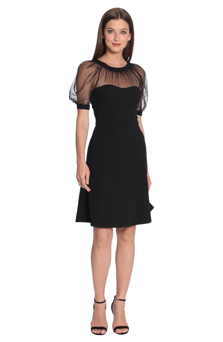 Maggy London Mesh Illusion Short Sleeve Dress, Alternate, color, Black