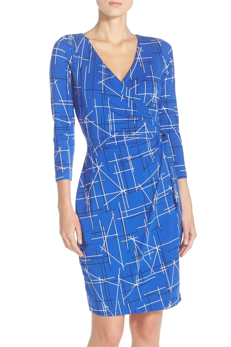 Print Faux Wrap Dress, Alternate, color, ELECTRIC TRIANGLES PRINT