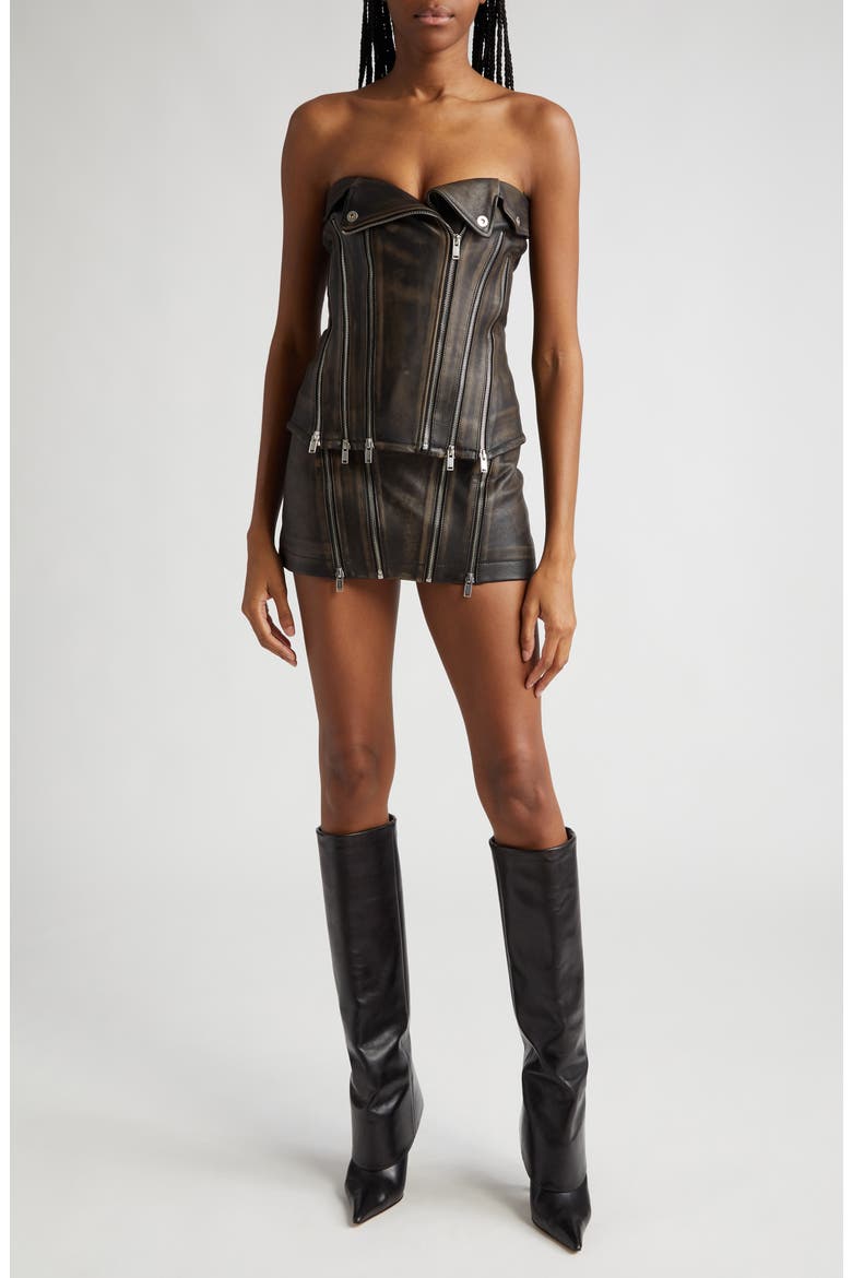 Micro Leather Biker Miniskirt, Alternate, color, BURNISHED BLACK