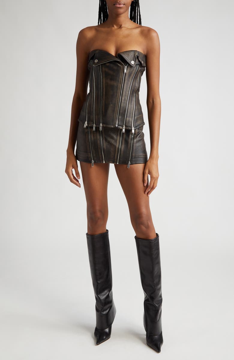 Dion Lee Micro Leather Biker Miniskirt, Alternate, color, 