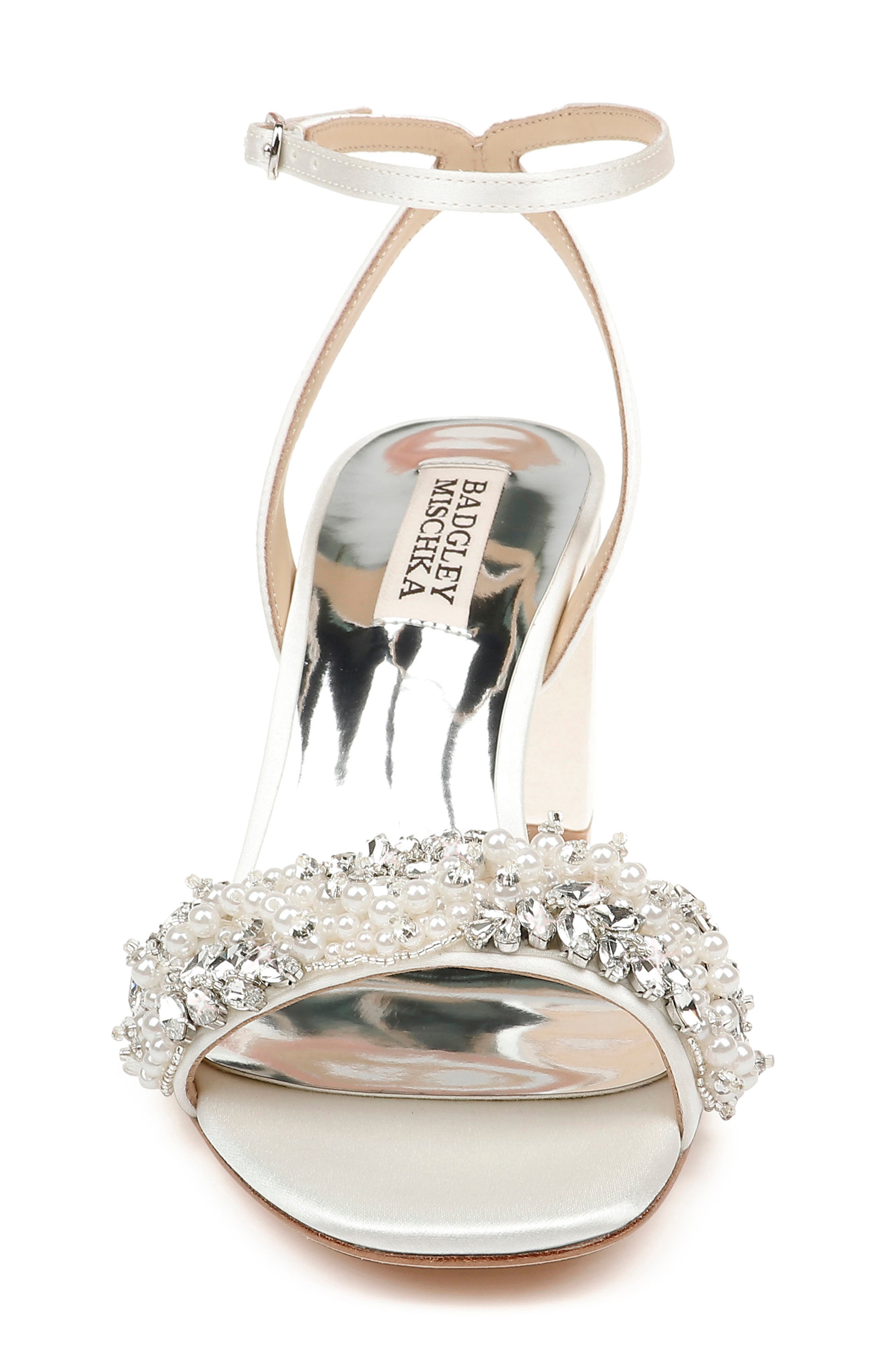 Badgley Mischka Collection Clara Embellished Sandal, Alternate, color, Soft White Satin
