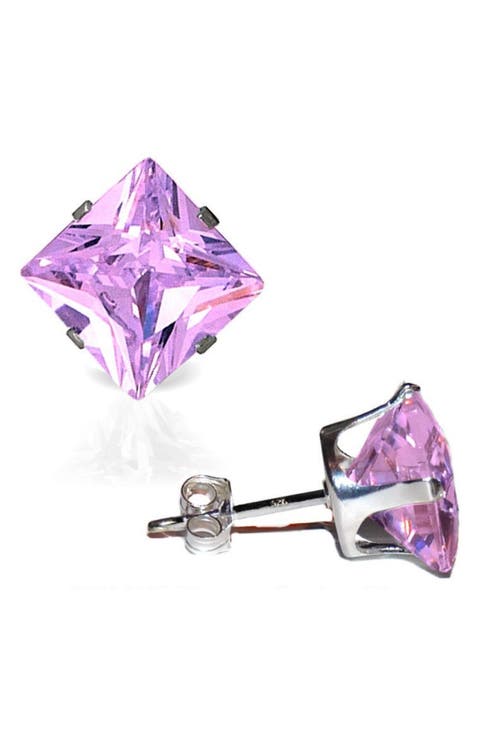 Square Cubic Zirconia Birthstone Stud Earrings