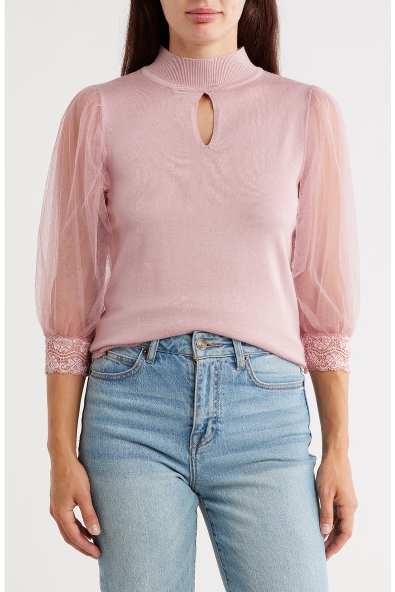 Harmony Mesh Sleeve Sweater, Main, color, ZEPHYR