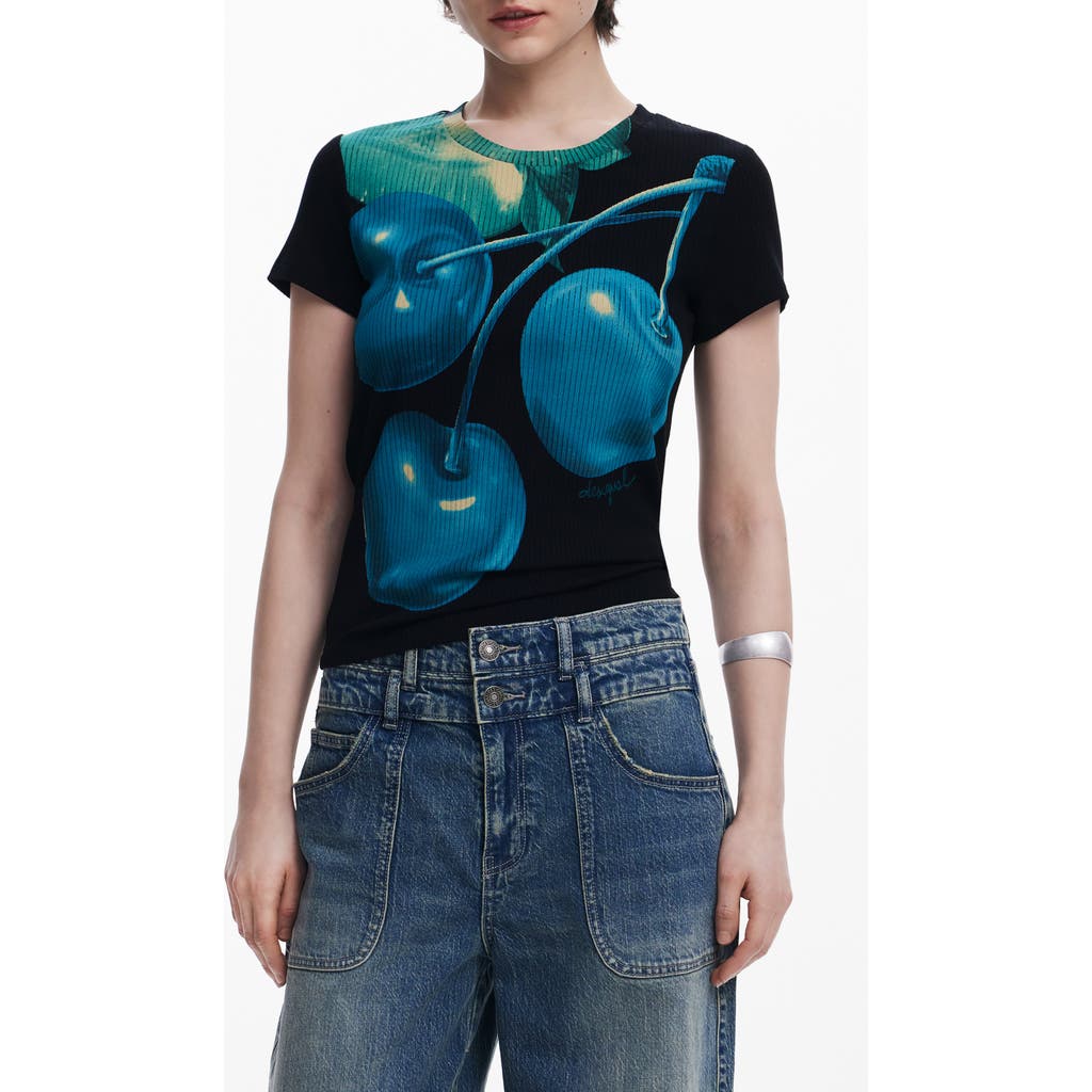 Desigual Graphic Short Sleeve T-shirt In Black