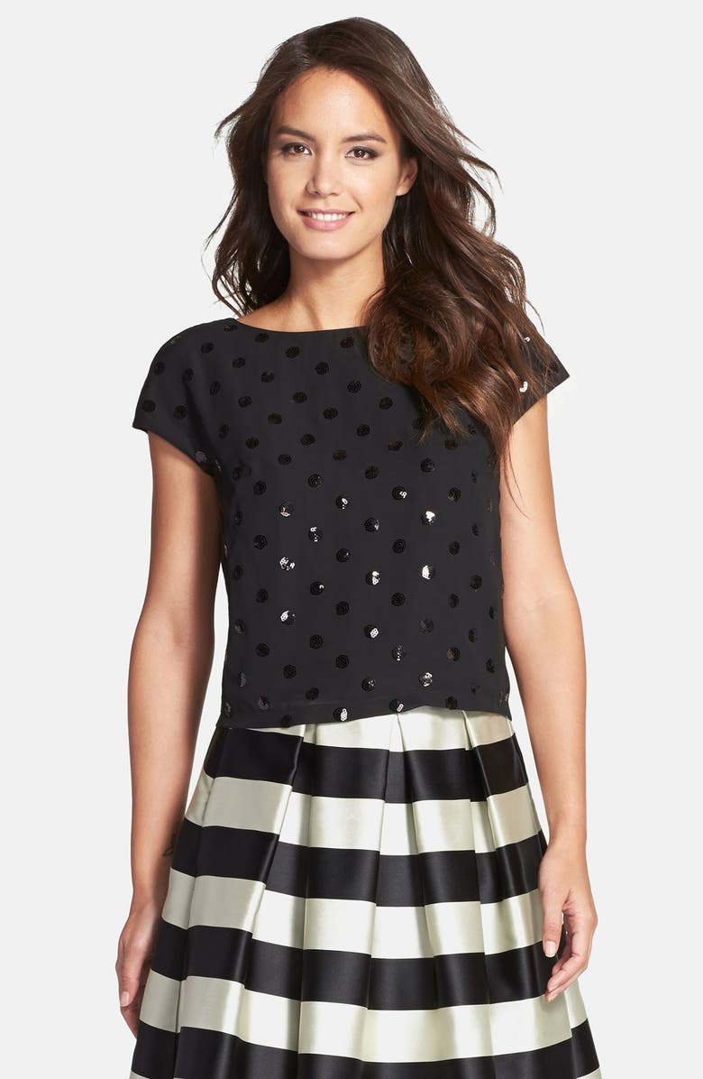 Eliza J Sequin Polka Dot Popover Top, Main, color,