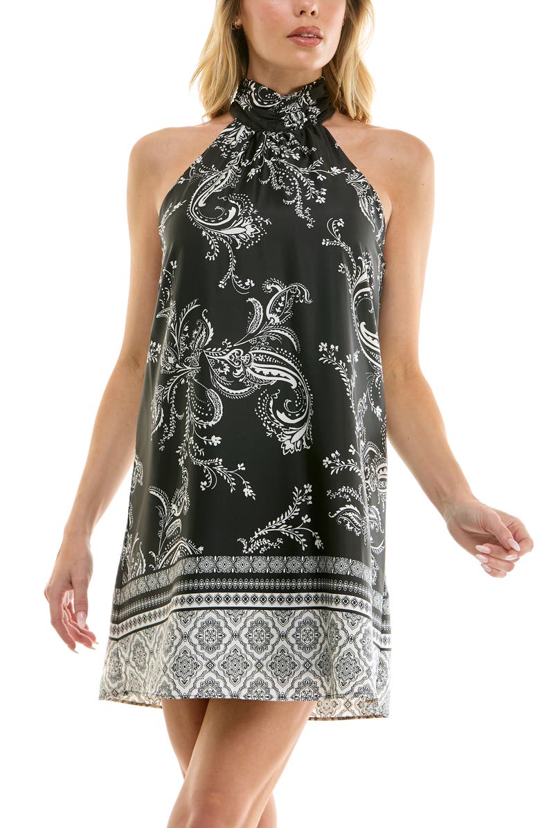 Socialite Satin Halter Minidress, Alternate, color, Black Ivory