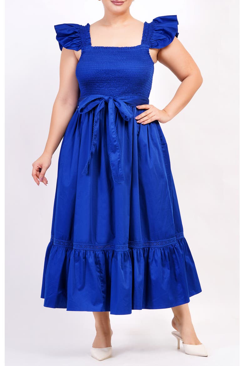 Ivanna A-Line Smocked Midi Dress, Main, color, Blue