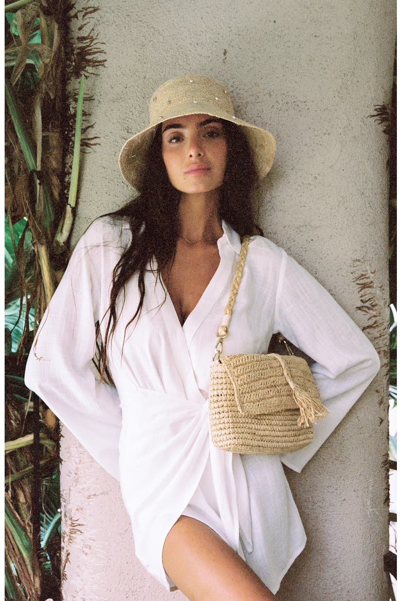 Carmel Island Raffia Bucket Hat, Alternate, color, NATURAL