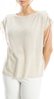 MAX STUDIO Ruched Shoulder Short Sleeve Knit Sweater