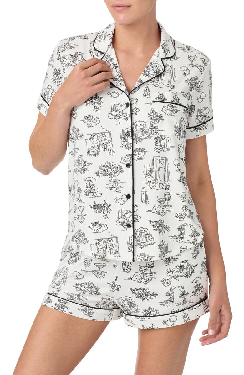 Kate Spade New York print short pajamas, Alternate, color, Whtblack