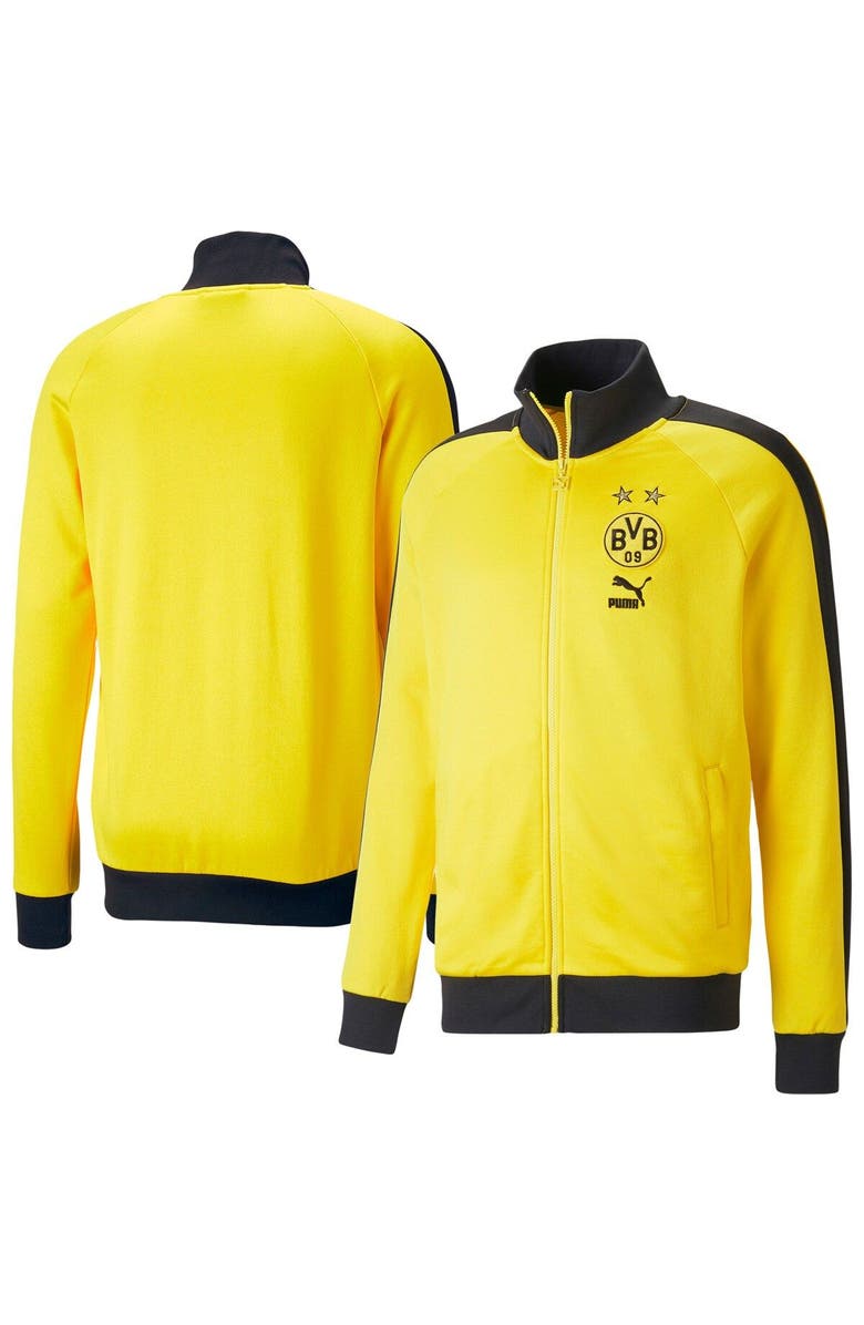 PUMA Men's Puma Yellow Borussia Dortmund ftblHeritage T7 Raglan Full-Zip Track Jacket, Main, color, 