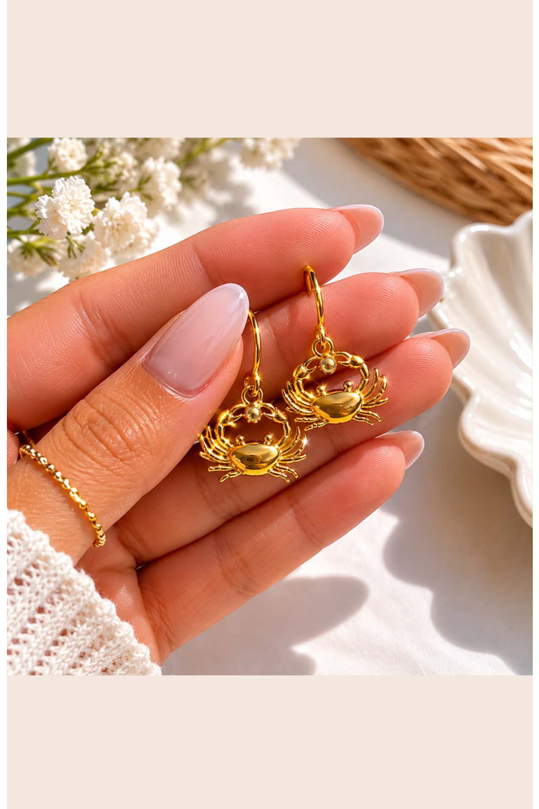 Coastal Crab Huggie Dangle Earrings, Alternate, color, Gold