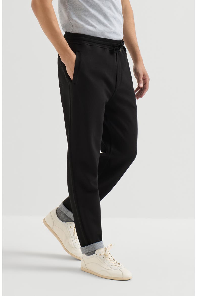 Cotton, cashmere and silk French terry double cloth trousers, Main, color, Black