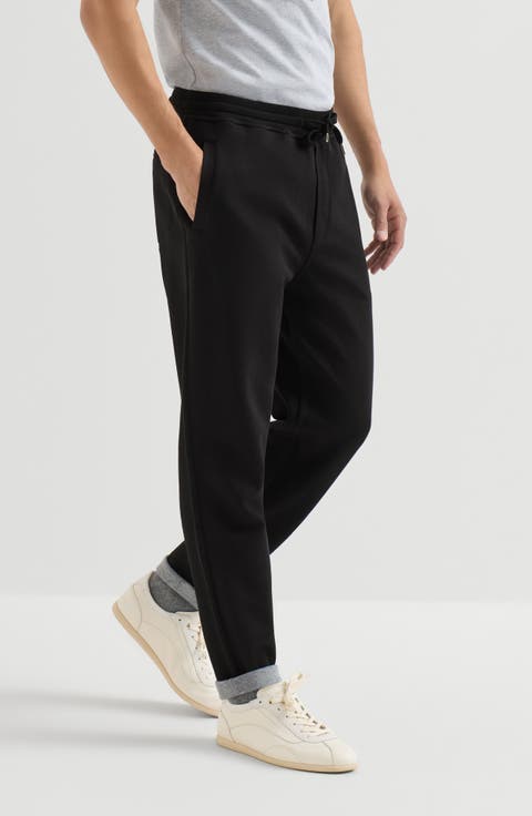 Cotton, cashmere and silk French terry double cloth trousers