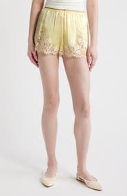 DÔEN Iona Lace Trim Silk Satin Shorts