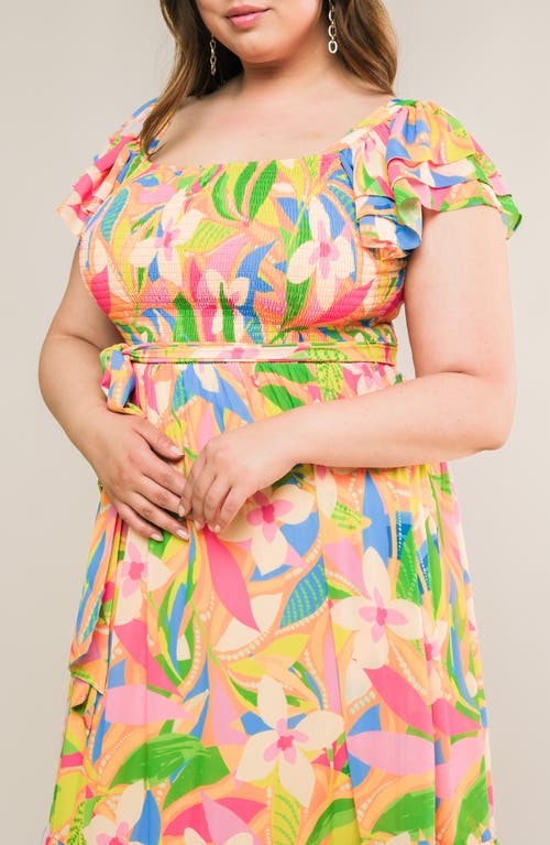 Flying Tomato Printed Tie Waist Tiered Midi Dress